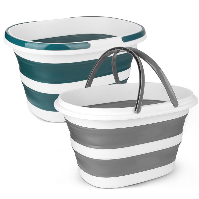 Collapsible Mop Bucket with Handle for Cleaning 16L42 Gallon Silicone Square Mopping Bucket for Windows Cleaning or Car Washing Cleaning Supplies Organizer Plastic Bucket for Storage 2 Pack